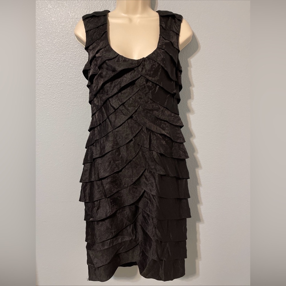 Adrianna Papell Black Tiered Ruffle Cocktail Dress Sleeveless Party Office Sz 8